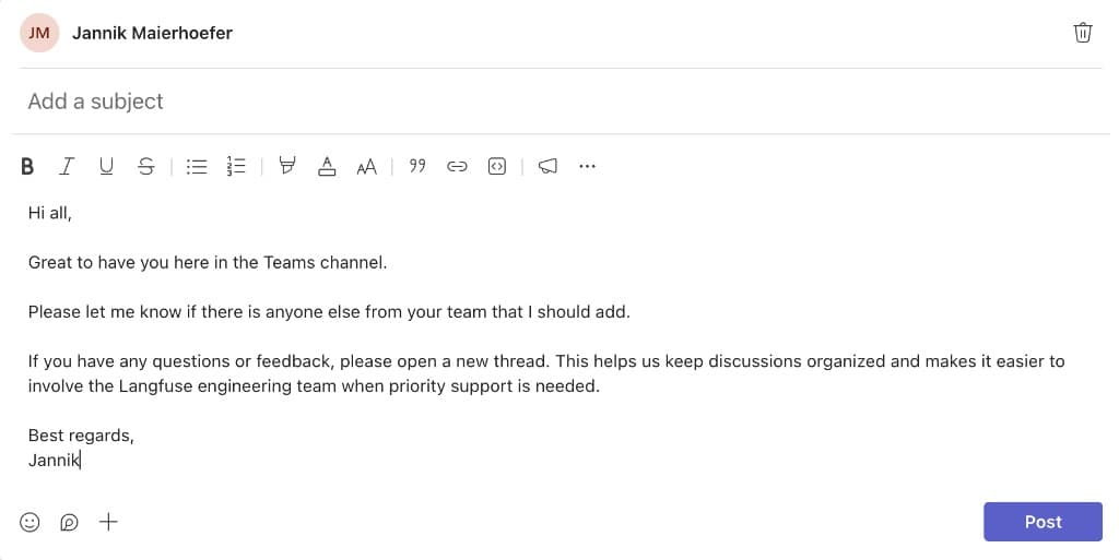 Welcome Message